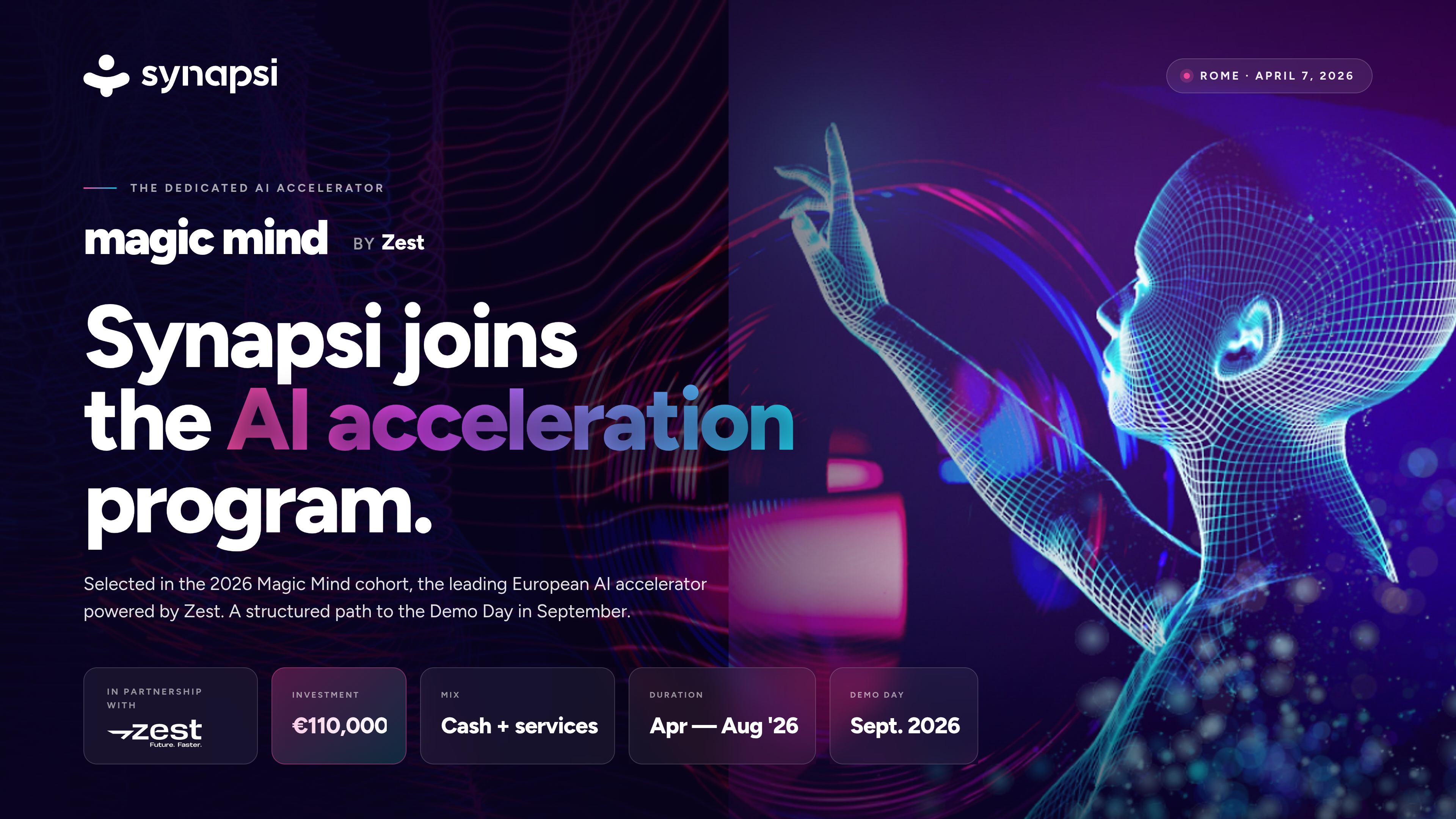 Synapsi and Zest logos for the Magic Mind acceleration program